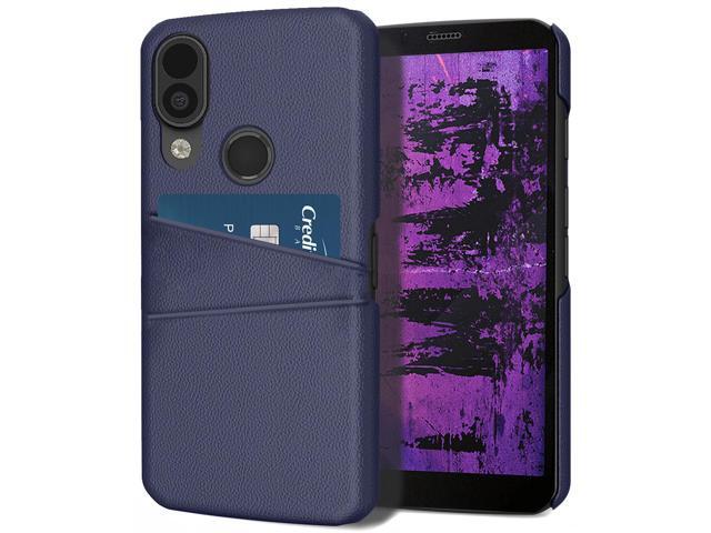 Navy Blue Vegan Leather Credit Card Slot Wallet Case Cover for CAT S62 PRO Phone