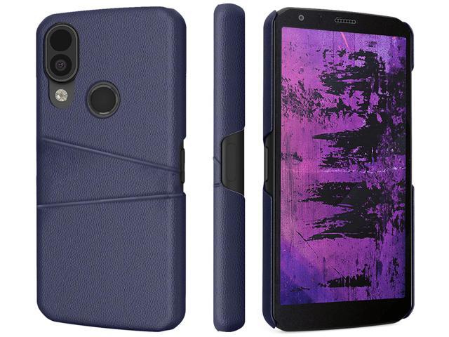 Navy Blue Vegan Leather Credit Card Slot Wallet Case Cover for CAT S62 PRO Phone