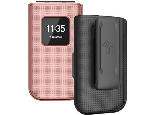 Rose Gold Pink Hard Case Cover and Belt Clip Holster for Nokia 2720 V Flip Phone