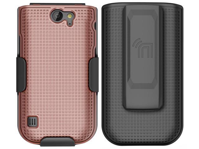 Rose Gold Pink Hard Case Cover and Belt Clip Holster for Nokia 2720 V Flip Phone