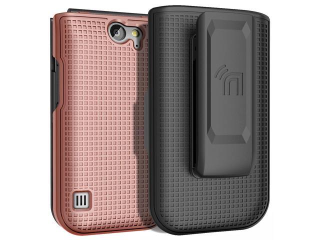 Rose Gold Pink Hard Case Cover and Belt Clip Holster for Nokia 2720 V Flip Phone