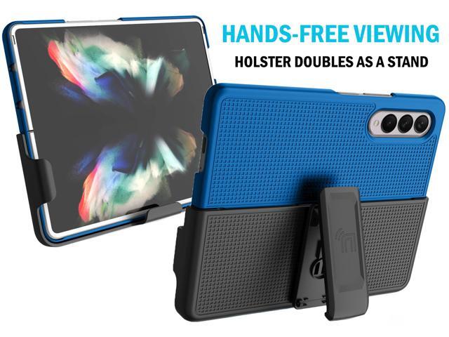 Blue Hard Case Cover and Belt Clip Holster Stand for Samsung Galaxy Z Fold 3 5G