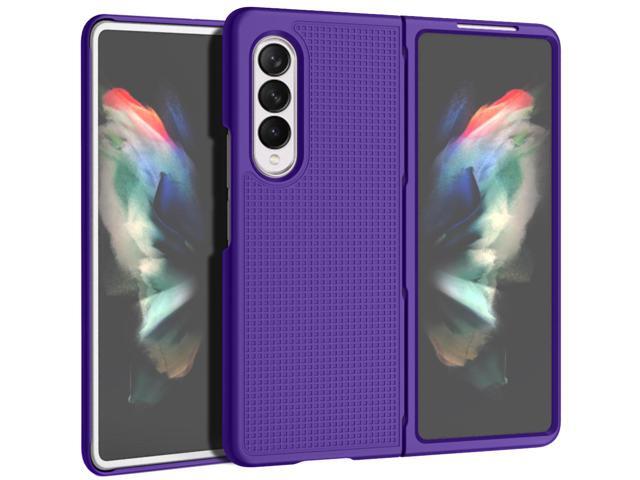 Purple Grid Protector Case Slim Hard Shell Cover for Samsung Galaxy Z Fold 3 5G