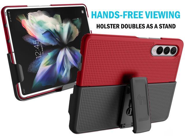Red Hard Case Cover and Belt Clip Holster Stand for Samsung Galaxy Z Fold 3 5G