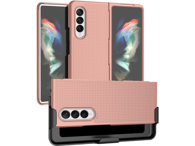 Rose Gold Pink Hard Case Cover Belt Clip Holster for Samsung Galaxy Z Fold 3 5G