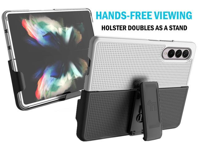 Pearl White Hard Case and Belt Clip Holster for Samsung Galaxy Z Fold 3 5G