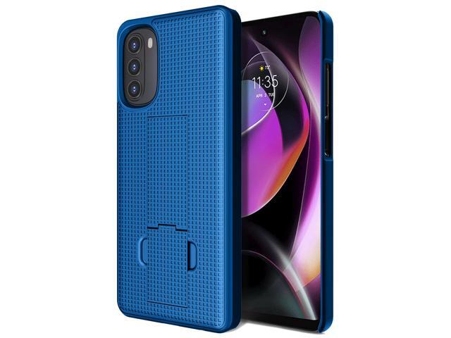 Cobalt Blue Grid Texture Slim Hard Case Cover Stand for Moto G 5G (2022) XT2213