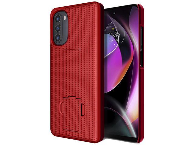 Red Grid Texture Slim Hard Shell Case Cover Stand for Moto G 5G (2022) XT2213