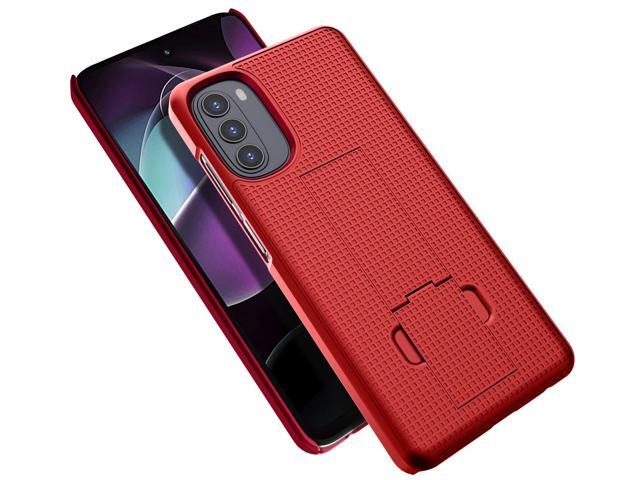 Red Grid Texture Slim Hard Shell Case Cover Stand for Moto G 5G (2022) XT2213