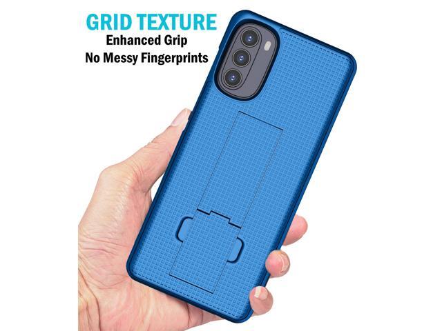 Cobalt Blue Grid Texture Slim Hard Case Cover Stand for Moto G 5G (2022) XT2213