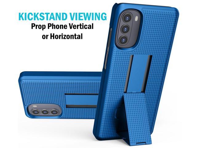 Cobalt Blue Grid Texture Slim Hard Case Cover Stand for Moto G 5G (2022) XT2213