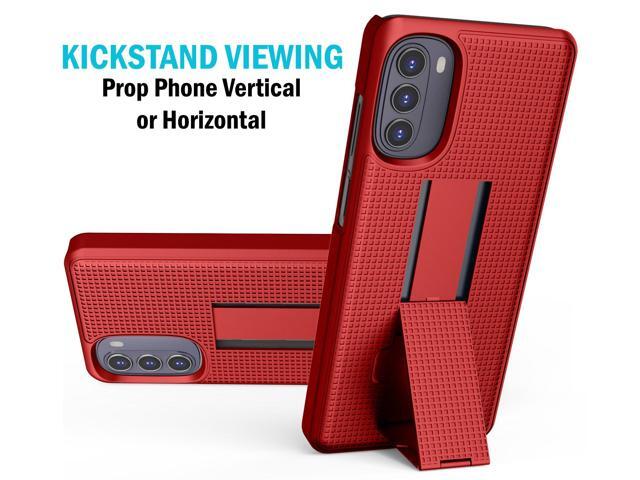 Red Grid Texture Slim Hard Shell Case Cover Stand for Moto G 5G (2022) XT2213