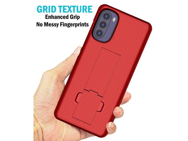 Red Grid Texture Slim Hard Shell Case Cover Stand for Moto G 5G (2022) XT2213
