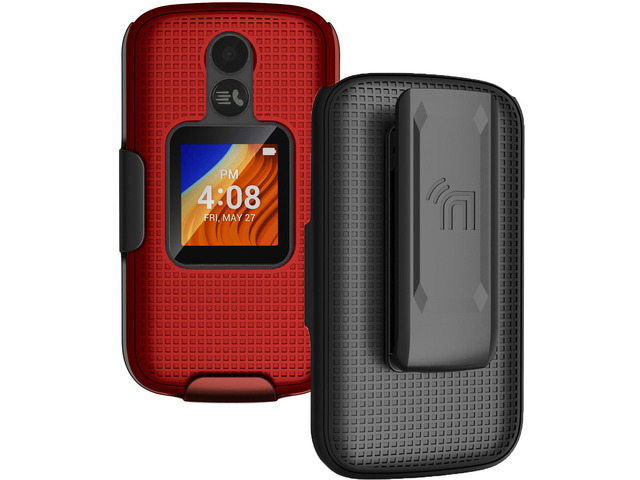 Red Grid Case Cover and Belt Clip Holster for Alcatel TCL Flip 2 Phone (T408DL)