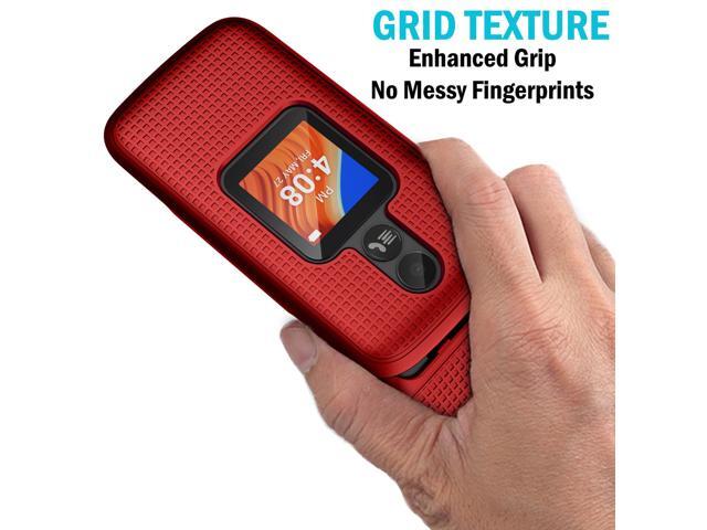 Red Grid Texture Hard Shell Case Cover for Alcatel TCL Flip 2 Phone (T408DL)