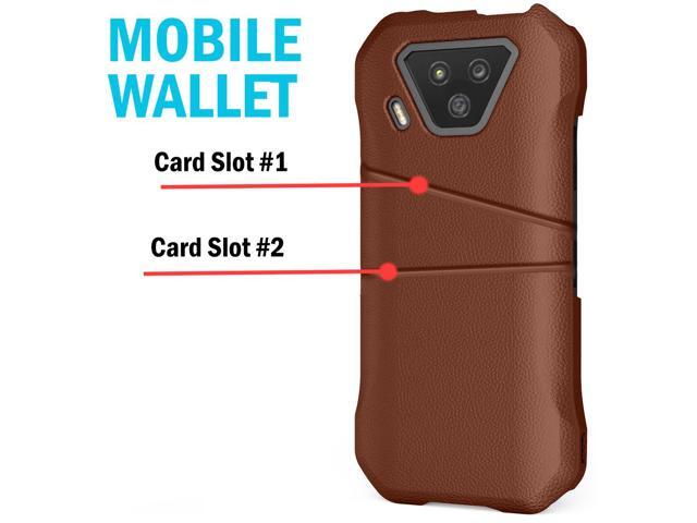 Brown Leather Credit Card Slot Wallet Case Cover for Kyocera DuraForce Ultra 5G