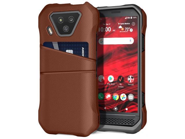 Brown Leather Credit Card Slot Wallet Case Cover for Kyocera DuraForce Ultra 5G