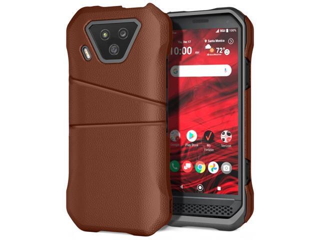Brown Leather Credit Card Slot Wallet Case Cover for Kyocera DuraForce Ultra 5G