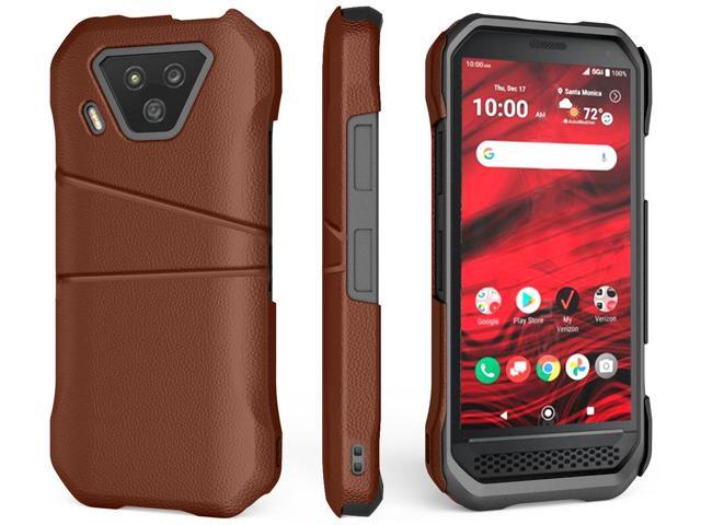Brown Leather Credit Card Slot Wallet Case Cover for Kyocera DuraForce Ultra 5G