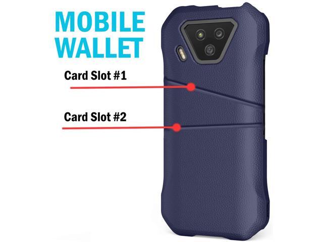 Navy Blue Leather Credit Card Slot Wallet Case for Kyocera DuraForce Ultra 5G