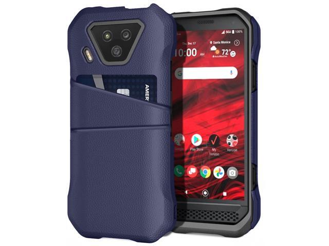Navy Blue Leather Credit Card Slot Wallet Case for Kyocera DuraForce Ultra 5G