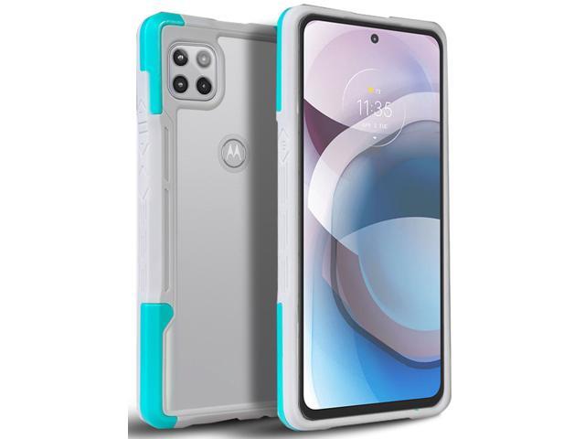 White Turquoise Clear Hybrid Case Cover Secure Grip Trim for Motorola One 5G ACE