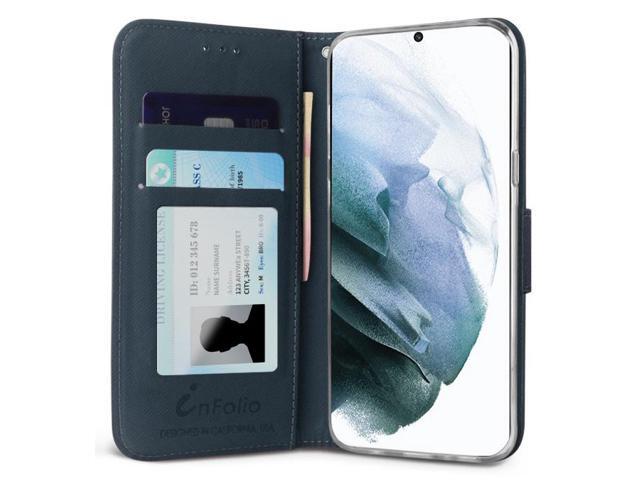 Navy/Brown Wallet Case Credit Card Slot Lanyard for Samsung Galaxy S21 Plus 5G