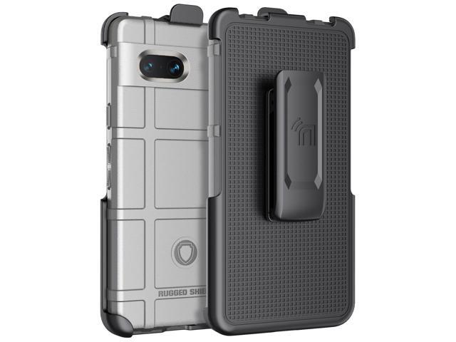 Gray Rugged Shield Case Cover and Belt Clip Holster for Google Pixel 7A (2023)