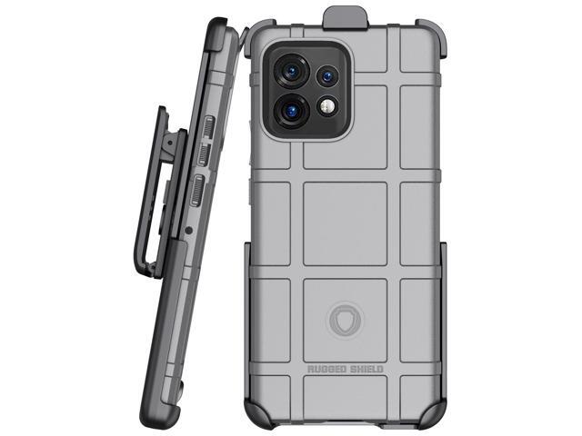 Gray Rugged Shield Case Cover and Belt Clip Holster for Motorola Edge Plus 2023