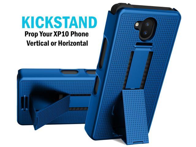 Blue Grid Texture Slim Hard Case Cover Stand for Sonim XP10 5G Phone (XP9900)