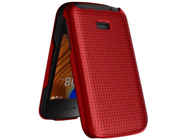 Red Grid Texture Hard Shell Case Cover for Alcatel TCL Flip 2 Phone (T408DL)