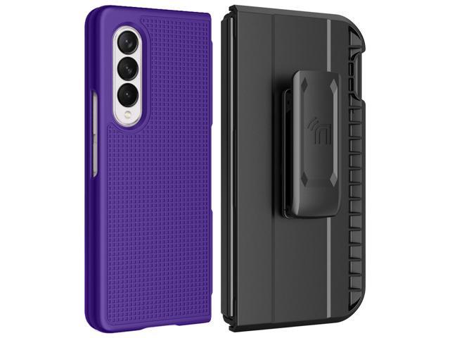 Purple Case + Holster Belt Clip with S Pen Holder for Samsung Galaxy Z Fold 3