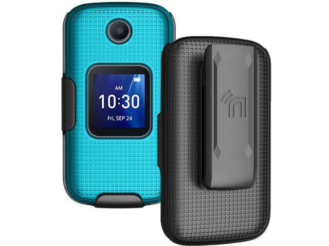 Teal Mint Grid Case Hard Cover and Belt Clip for Alcatel Go Flip 4, TCL FLIP Pro