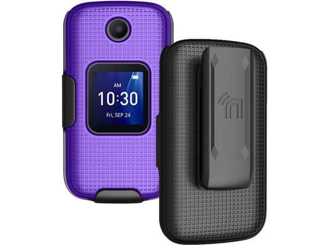 Purple Grid Case Hard Cover and Belt Clip for Alcatel Go Flip 4, TCL FLIP Pro