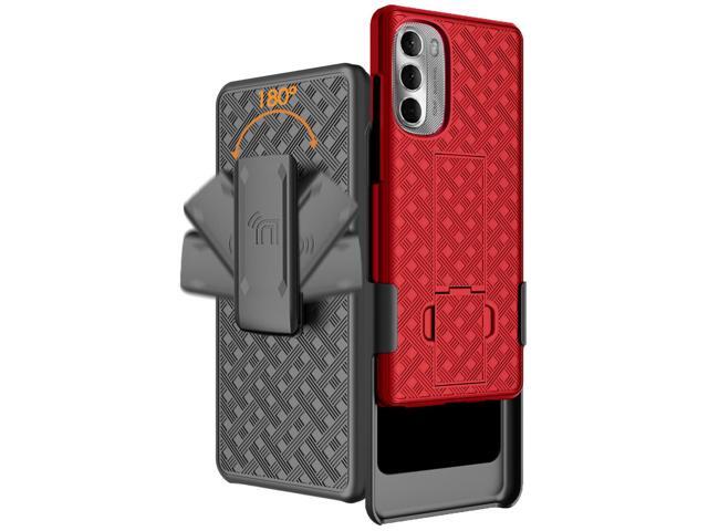 Red Hard Case Cover Stand and Belt Clip Holster for Moto G Stylus 5G (2022)