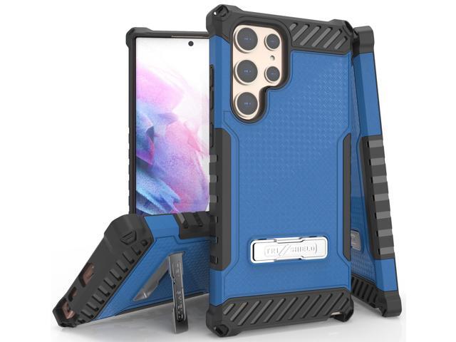 Blue Hybrid Anti-Shock Case Cover Kickstand and Strap for Galaxy S22 Ultra 5G