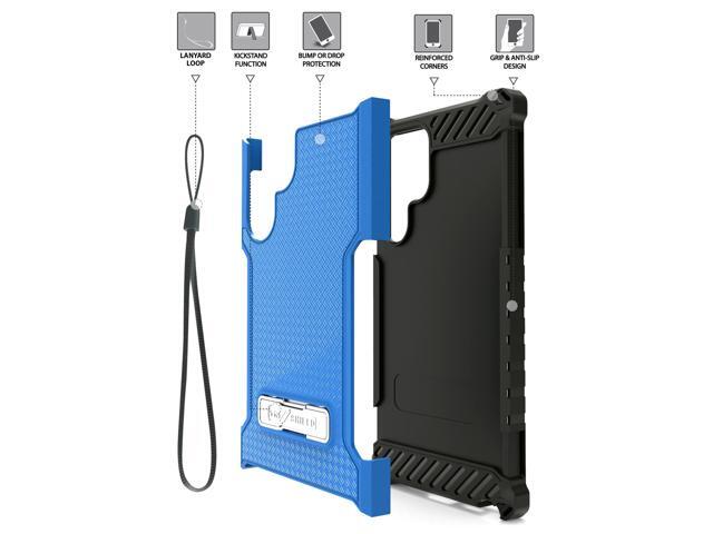 Blue Hybrid Anti-Shock Case Cover Kickstand and Strap for Galaxy S22 Ultra 5G