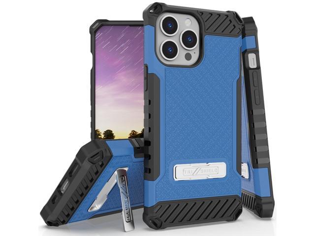 Blue Hybrid Anti-Shock Case Cover with Kickstand and Strap for iPhone 13 Pro Max
