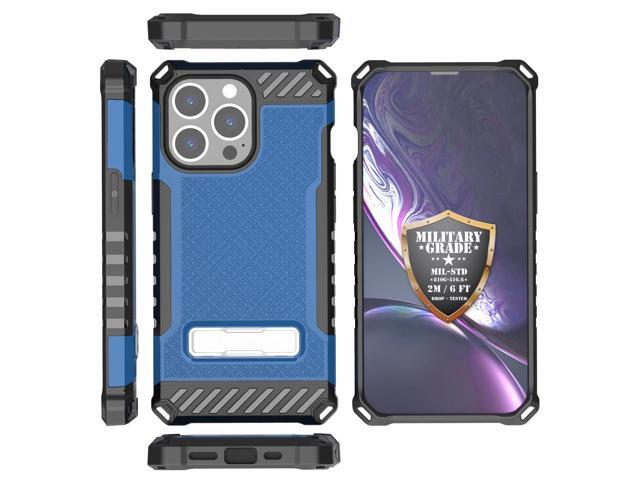 Blue Hybrid Anti-Shock Case Cover with Kickstand and Strap for iPhone 13 Pro Max