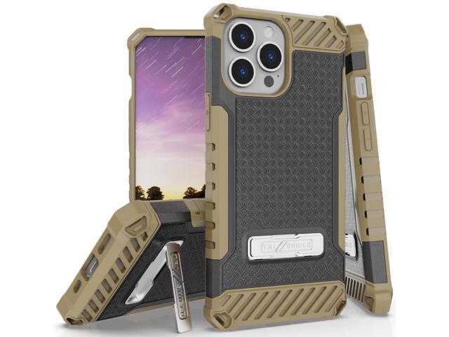 Brown Hybrid Anti-Shock Case Cover w/ Kickstand and Strap for iPhone 13 Pro Max