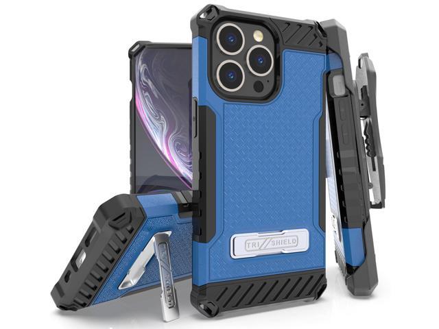 Blue Rugged Case Cover with Stand + Belt Clip Holster + Strap for iPhone 13 Pro