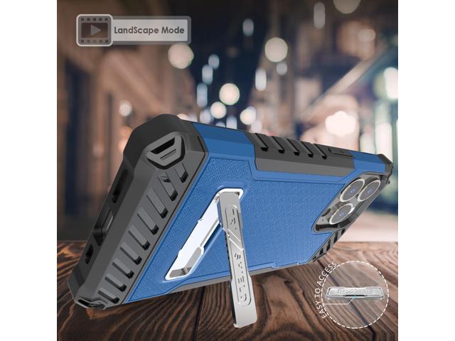 Blue Rugged Case Cover with Stand + Belt Clip Holster + Strap for iPhone 13 Pro