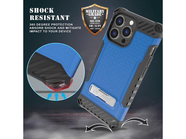 Blue Hybrid Anti-Shock Case Cover with Kickstand and Strap for iPhone 13 Pro Max