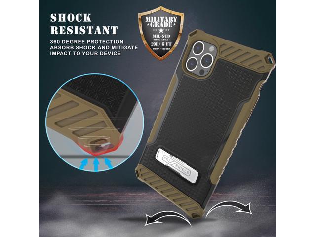 Brown Hybrid Anti-Shock Case Cover w/ Kickstand and Strap for iPhone 13 Pro Max