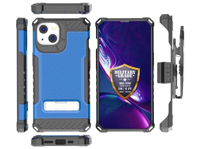 Blue Rugged Case Cover with Stand + Belt Clip Holster + Strap for iPhone 13