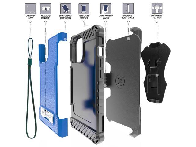 Blue Rugged Case Cover with Stand + Belt Clip Holster + Strap for iPhone 13