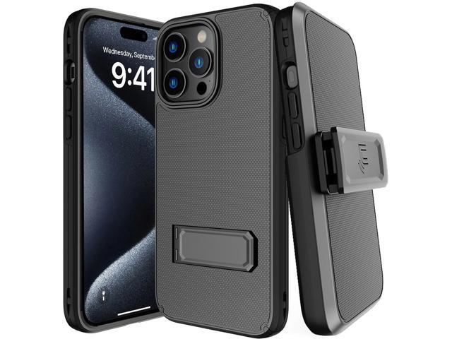 Hybrid Case w/ Stand and Belt Clip Holster Combo for iPhone 15 Pro Max - Black