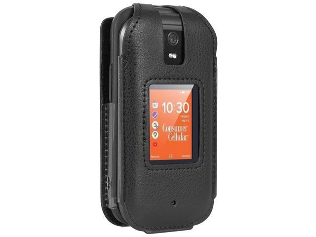 Black Vegan Leather Case with Belt Clip for Consumer Cellular Iris Flip Phone
