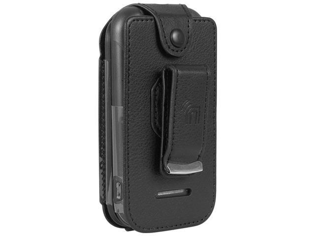 Black Vegan Leather Case with Belt Clip for Consumer Cellular Iris Flip Phone
