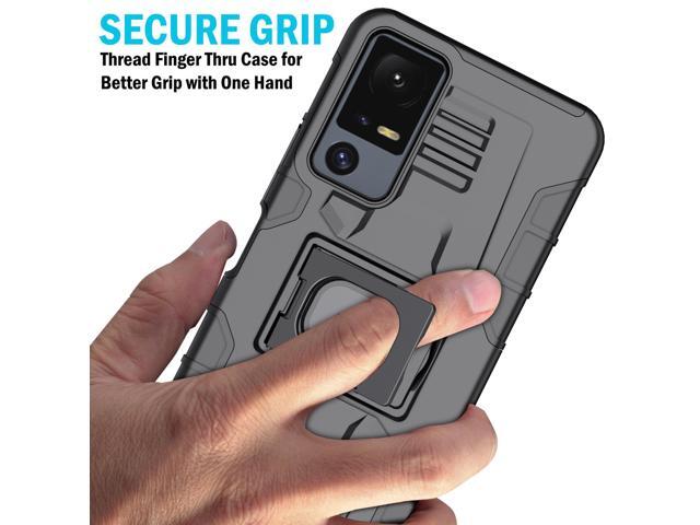 Rugged Case with Ring Grip Stand for Jitterbug Smart 4 Phone / TCL 40XL - Black
